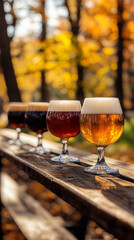 Poster - Artisanal Craft Beer Variety in a Casual Autumn Forest Park Setting  