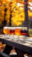 Poster - Artisanal Craft Beer Variety in a Casual Autumn Forest Park Setting  