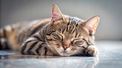 Sticker - A peaceful image of a sleeping cat , Cat, Resting, Peaceful, Sleep, Relaxation, Feline, Cozy, Domestic, Lazy, Comfort, Serene