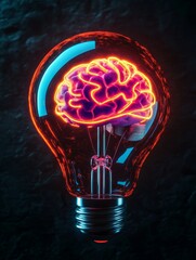 Poster - Illuminating Ideas: A Brain Inside a Lightbulb - A glowing human brain inside a lightbulb, symbolizing the power of ideas, creativity, innovation, and intelligence.