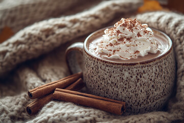 Sticker - Cozy Hot Chocolate with Whipped Cream and Fall Decor  