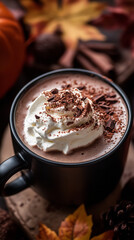 Canvas Print - Cozy Hot Chocolate with Whipped Cream and Fall Decor  