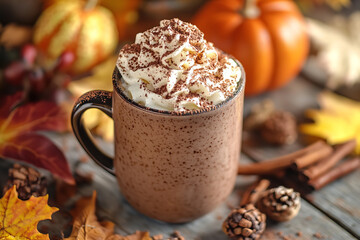 Sticker - Cozy Hot Chocolate with Whipped Cream and Fall Decor  