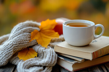 Wall Mural - Autumn Chai Tea Cozy with Books and Knit Scarf  