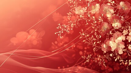 Wall Mural - Red and Gold Floral Background with Delicate Lines - A beautiful and elegant background with red and gold floral patterns, delicate lines, and a soft, romantic feel. This image evokes a sense of love,