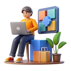 3d people working with laptop as web developer