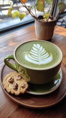 Poster - Matcha Latte with Autumn-Themed Cookie in Warm Setting  