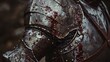 © VK Studio - A detailed shot of a battle-worn, blood-splattered suit of armor, depicting the aftermath of a fierce battle.