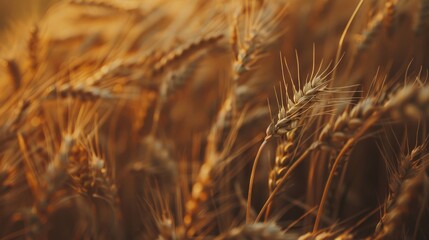 Poster - Golden wheat stalks sway gently in the warm, glowing sunlight, symbolizing abundance, harvest, and the beauty of nature's cycles.