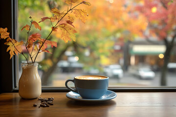 Poster - Cozy Coffee Shop Scene with Autumn Vibes and Warm Beverages  