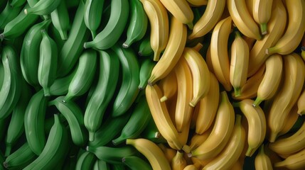 Seamless pattern background of fresh banana fruit yellow golden and green