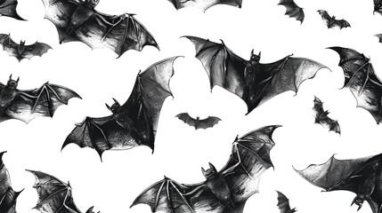 Black bats seamless pattern Halloween night design transparent background