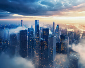 Wall Mural - a city skyline with a cloudy sky in the background