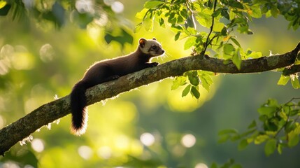 Wall Mural - A Pine Marten Resting on a Branch in a Forest