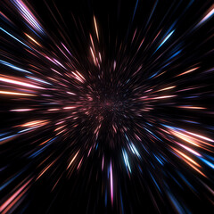 Wall Mural - neon light trails in motion. long exposure glow. warp speed effect. radial blur. sci-fi energy burst