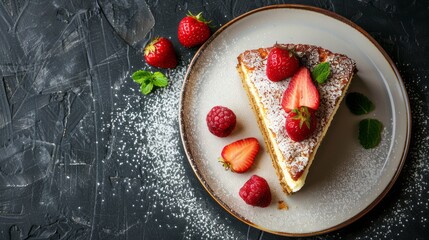 Wall Mural - Plate with delicious sponge cake, copy space 