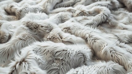 Off-white faux fur texture, close-up and very inviting.