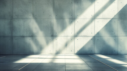 Wall Mural - Sunlight Casting Shadows Across Concrete Wall in Modern Museum Interior. Generative AI