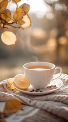 Wall Mural - Gentle Autumn Morning with Hot Tea - Lemon - and Honey  