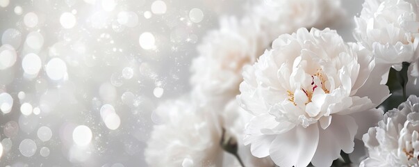 Wall Mural - White Peonies with Light Gray Bokeh Description