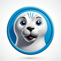 Poster - blue theme seal head cartoon 3d art logo design in plain white background