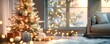 © Naphatson - Christmas tree with gifts under it in a cozy living room.
