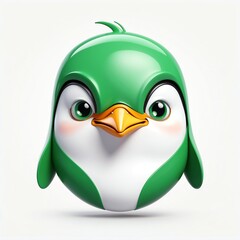 Wall Mural - green theme penguin head cartoon 3d art logo design in plain white background 3