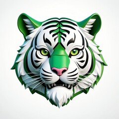 Canvas Print - green theme tiger head cartoon 3d art logo design in plain white background 3