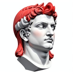 Poster - red theme apollo statue head cartoon 3d art logo design in plain white background