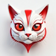 Sticker - red theme cat head cartoon 3d art logo design in plain white background