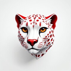 Sticker - red theme cheetah head cartoon 3d art logo design in plain white background