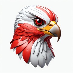 Sticker - red theme falcon head cartoon 3d art logo design in plain white background