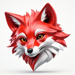 Sticker - red theme fox head cartoon 3d art logo design in plain white background