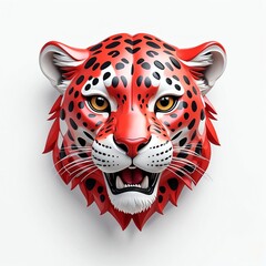 Canvas Print - red theme leopard head cartoon 3d art logo design in plain white background