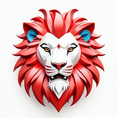 Sticker - red theme lion head cartoon 3d art logo design in plain white background