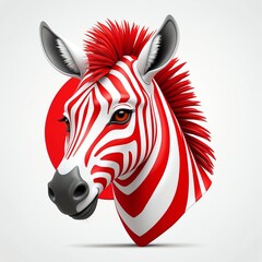 Poster - red theme zebra head cartoon 3d art logo design in plain white background 3