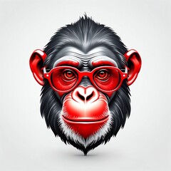 Wall Mural - red theme chimpanzee head cartoon with sunglasses 3d art logo design in plain white background