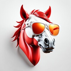 Canvas Print - red theme horse head cartoon with sunglasses 3d art logo design in plain white background 3