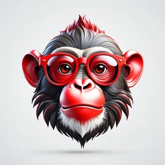 Canvas Print - red theme monkey head cartoon with sunglasses 3d art logo design in plain white background