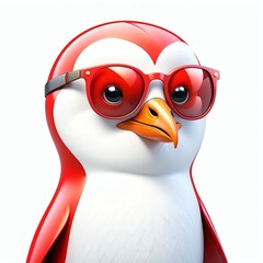 Canvas Print - red theme penguin head cartoon with sunglasses 3d art logo design in plain white background