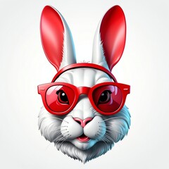 Canvas Print - red theme rabbit head cartoon with sunglasses 3d art logo design in plain white background