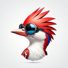 Canvas Print - red theme woodpecker head cartoon with sunglasses 3d art logo design in plain white background