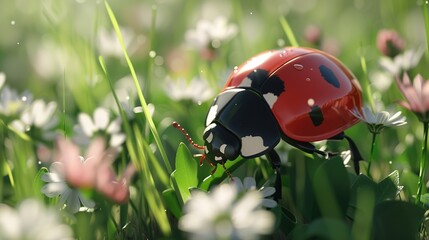 Poster - Ladybug in a Field of Flowers