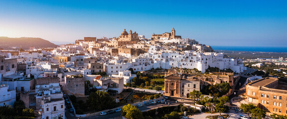 Sticker - View of Ostuni white town, Brindisi, Puglia (Apulia), Italy, Europe. Old Town is Ostuni's citadel. Ostuni is referred to as the White Town. Ostuni white town skyline and church, Brindisi, Italy.