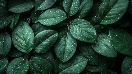 Wall Mural - Close examination of plant leaves with sparkling water droplets highlighting their freshness and the process of growth Stock Photo with copy space