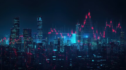 Poster - A city skyline with digital stock market 