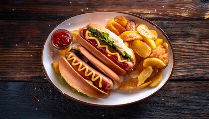 Wall Mural - Authentic American quick bites, frankfurters. Professional photo for menu or marketing purposes.