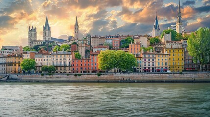 Poster - Lyon Cityscape at Sunset