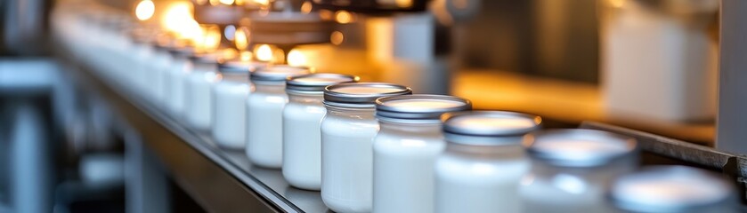 Sticker - Automated seals glass jars of milk or yogurt in factory