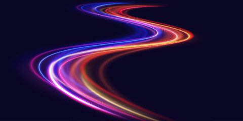 Wall Mural - neon stripes in the form of drill, turns and swirl. illustration of high speed concept. image of spe